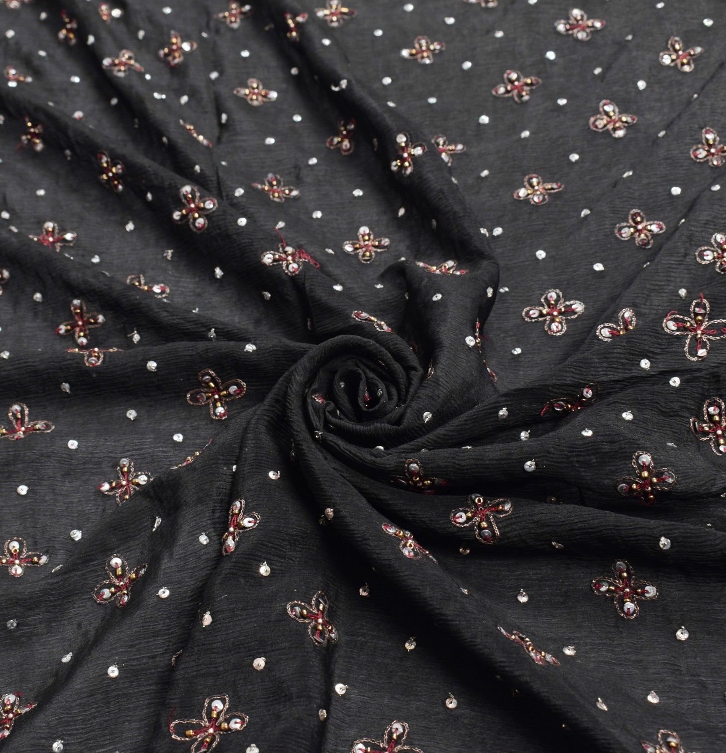 Sushila Vintage Sequins Embellish Dupatta Pure Chiffon Black Wedding Long Stole