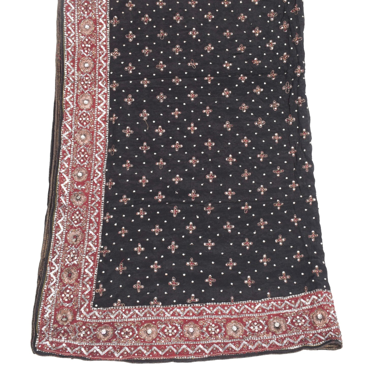Sushila Vintage Sequins Embellish Dupatta Pure Chiffon Black Wedding Long Stole