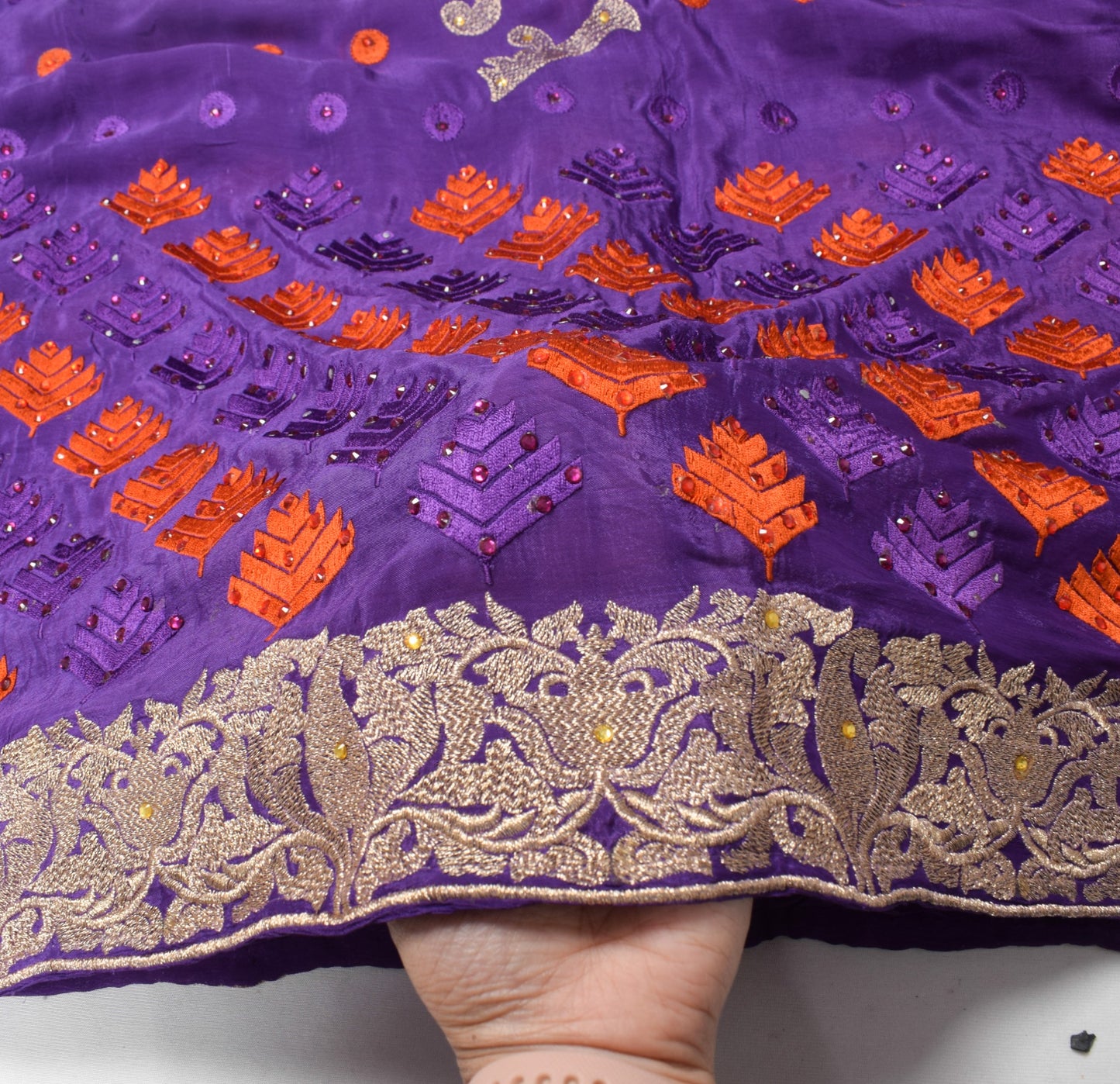 Sushila Vintage Purple Embroidered Dupatta Floral Pure Chiffon Indian Long Stole