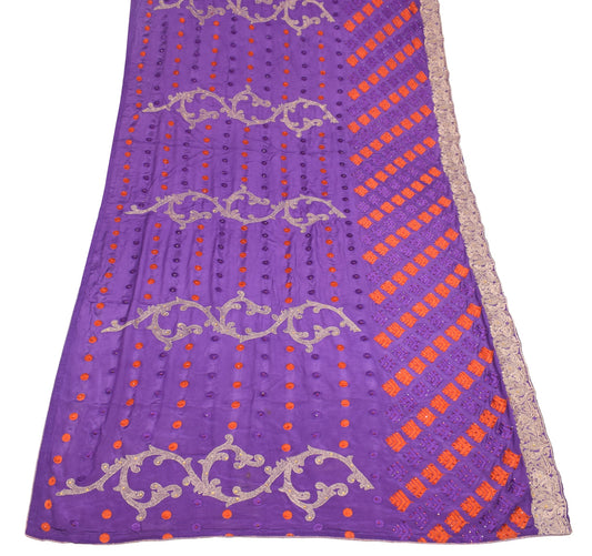 Sushila Vintage Purple Embroidered Dupatta Floral Pure Chiffon Indian Long Stole