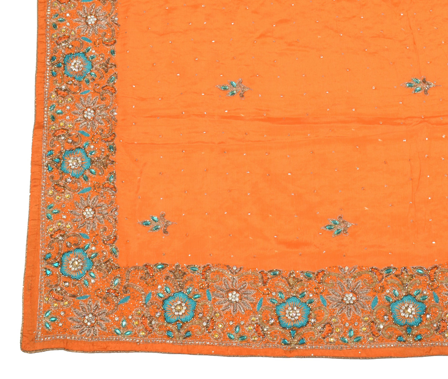 Sushila Vintage Orange Pure Chiffon Dupatta Hand Embroidered Floral Long Stole