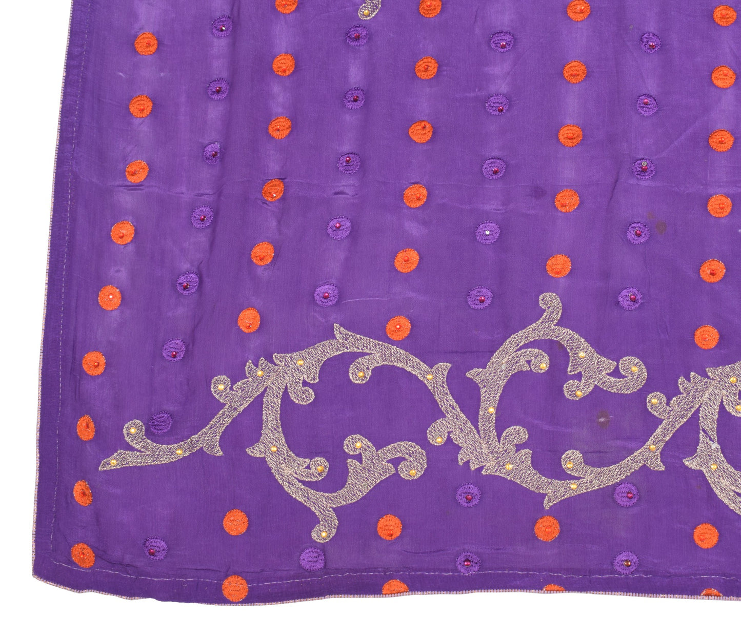 Sushila Vintage Purple Embroidered Dupatta Floral Pure Chiffon Indian Long Stole