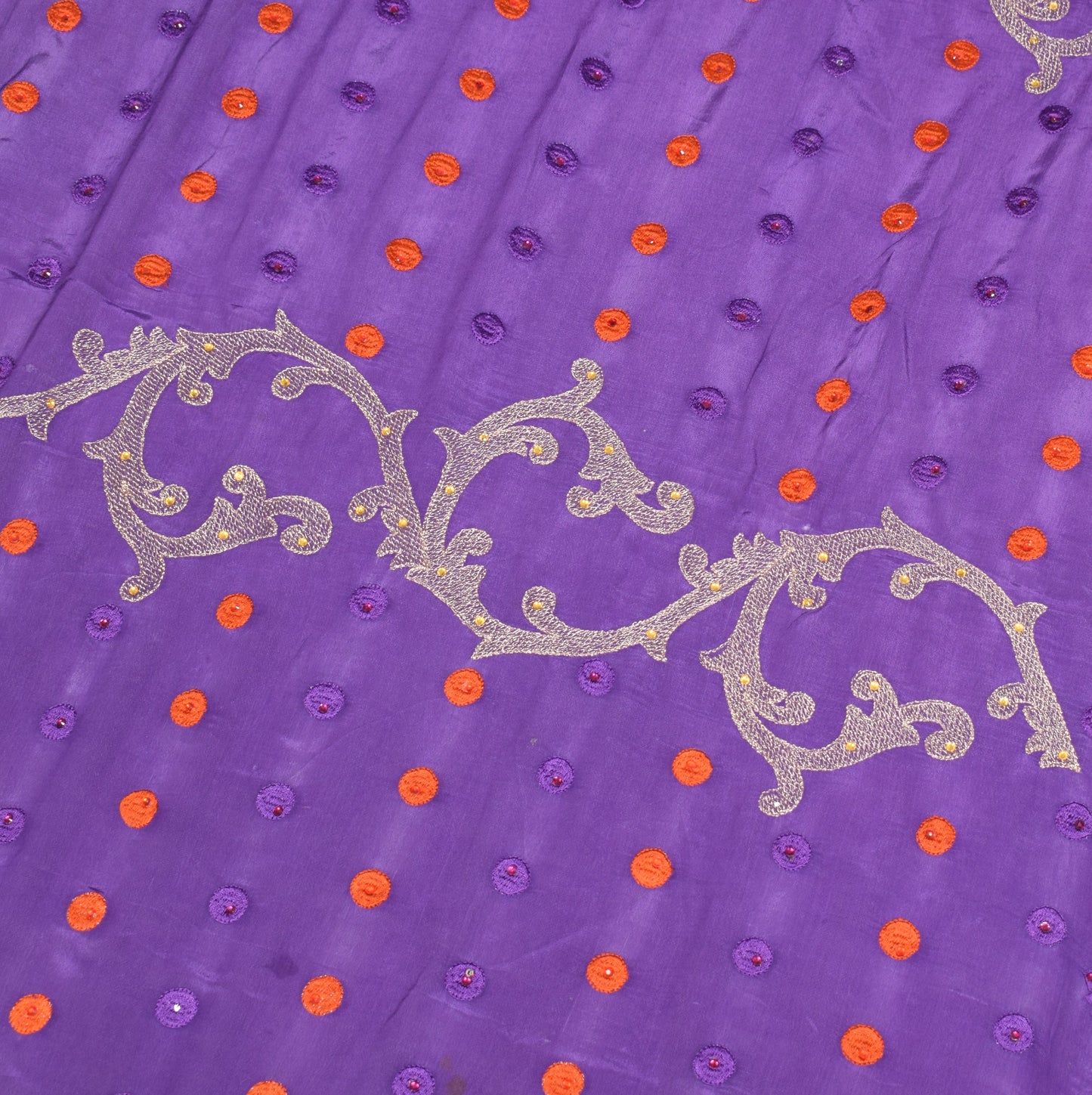 Sushila Vintage Purple Embroidered Dupatta Floral Pure Chiffon Indian Long Stole