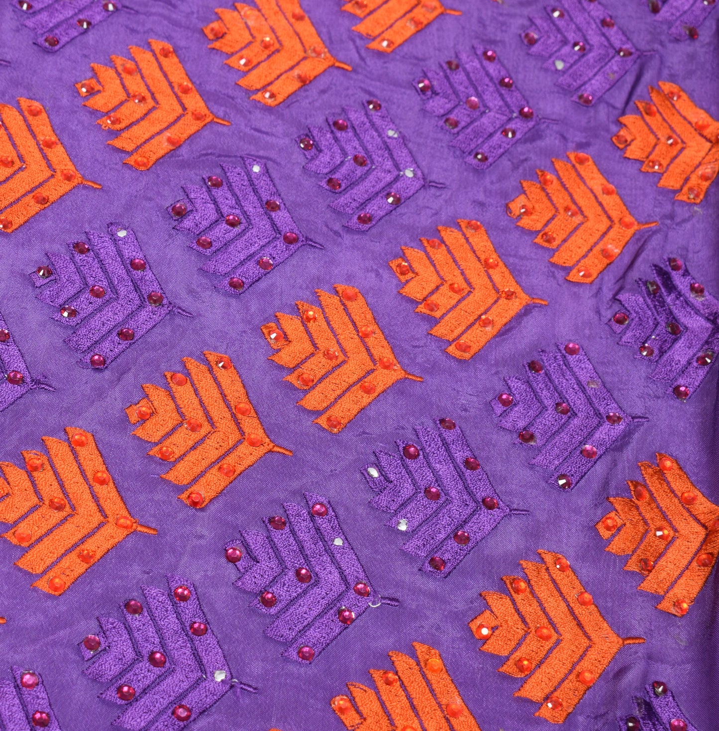 Sushila Vintage Purple Embroidered Dupatta Floral Pure Chiffon Indian Long Stole