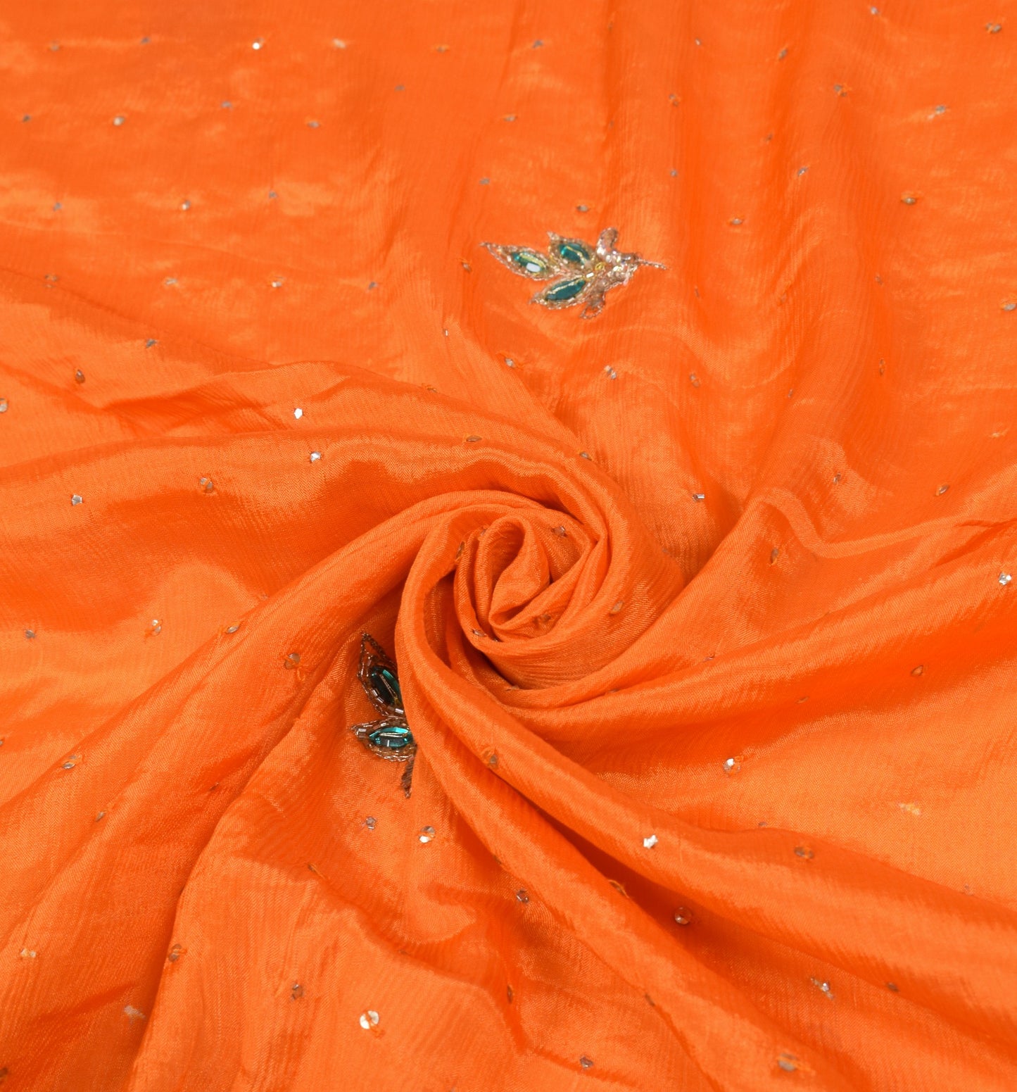 Sushila Vintage Orange Pure Chiffon Dupatta Hand Embroidered Floral Long Stole