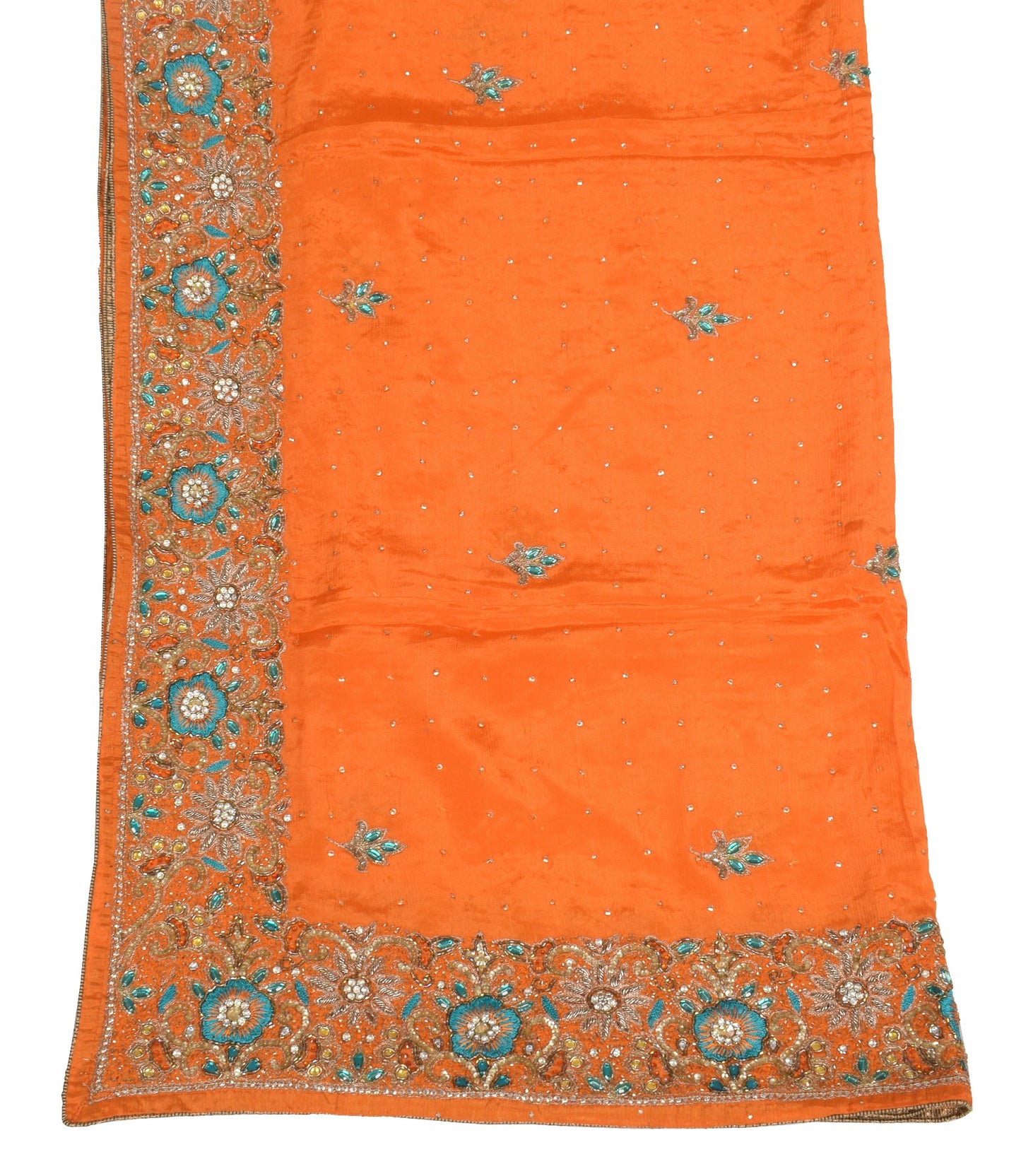 Sushila Vintage Orange Pure Chiffon Dupatta Hand Embroidered Floral Long Stole