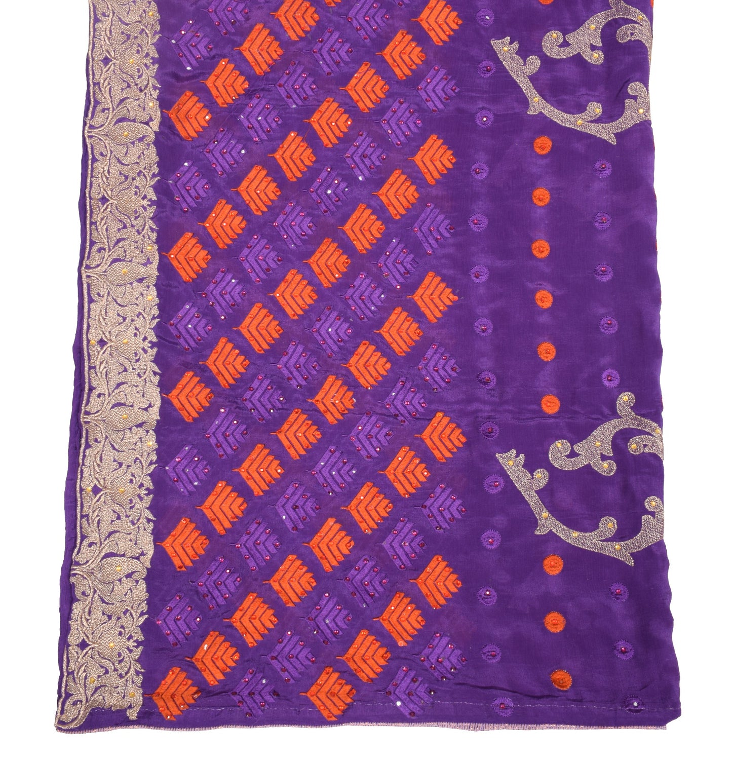 Sushila Vintage Purple Embroidered Dupatta Floral Pure Chiffon Indian Long Stole