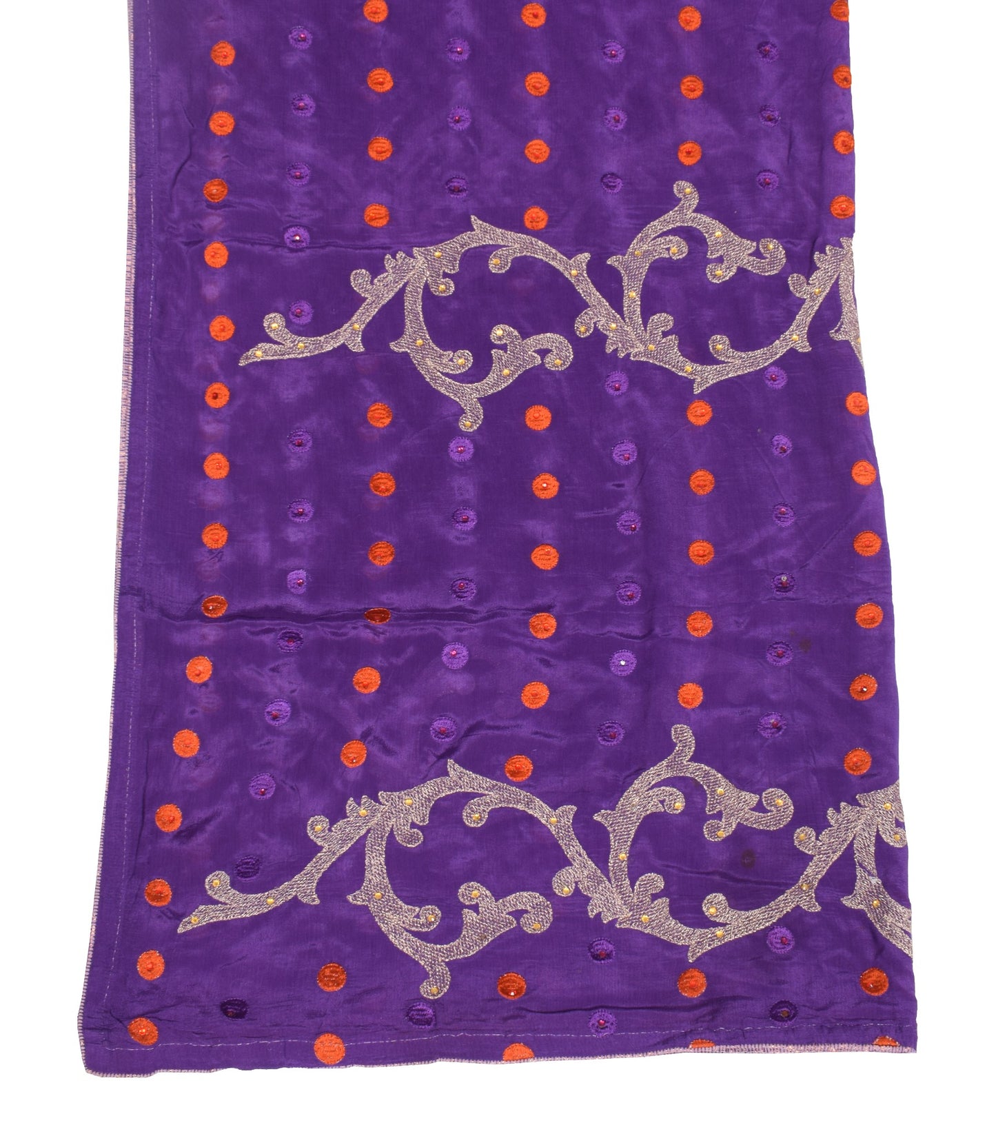 Sushila Vintage Purple Embroidered Dupatta Floral Pure Chiffon Indian Long Stole