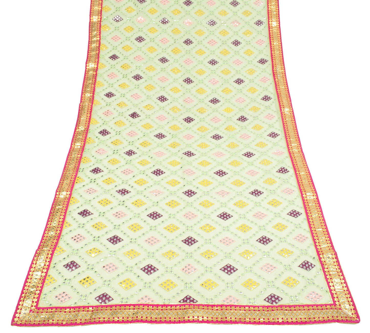 Sushila Vintage Green Embroidery Dupatta Plastic Mirror Art Georgette Long Stole