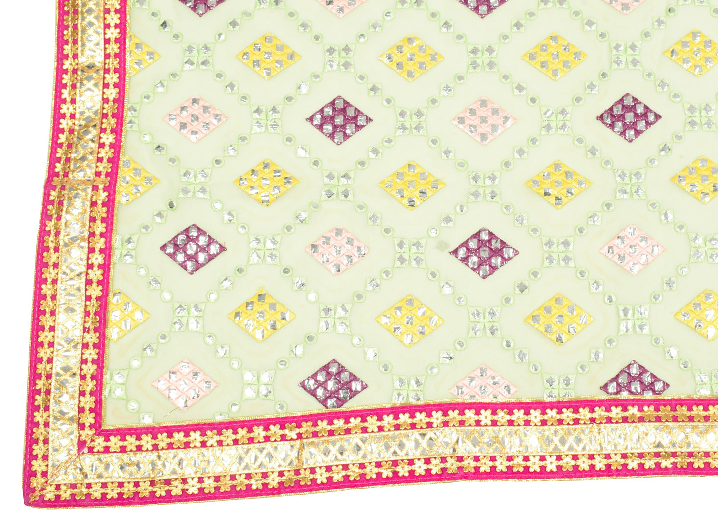 Sushila Vintage Green Embroidery Dupatta Plastic Mirror Art Georgette Long Stole