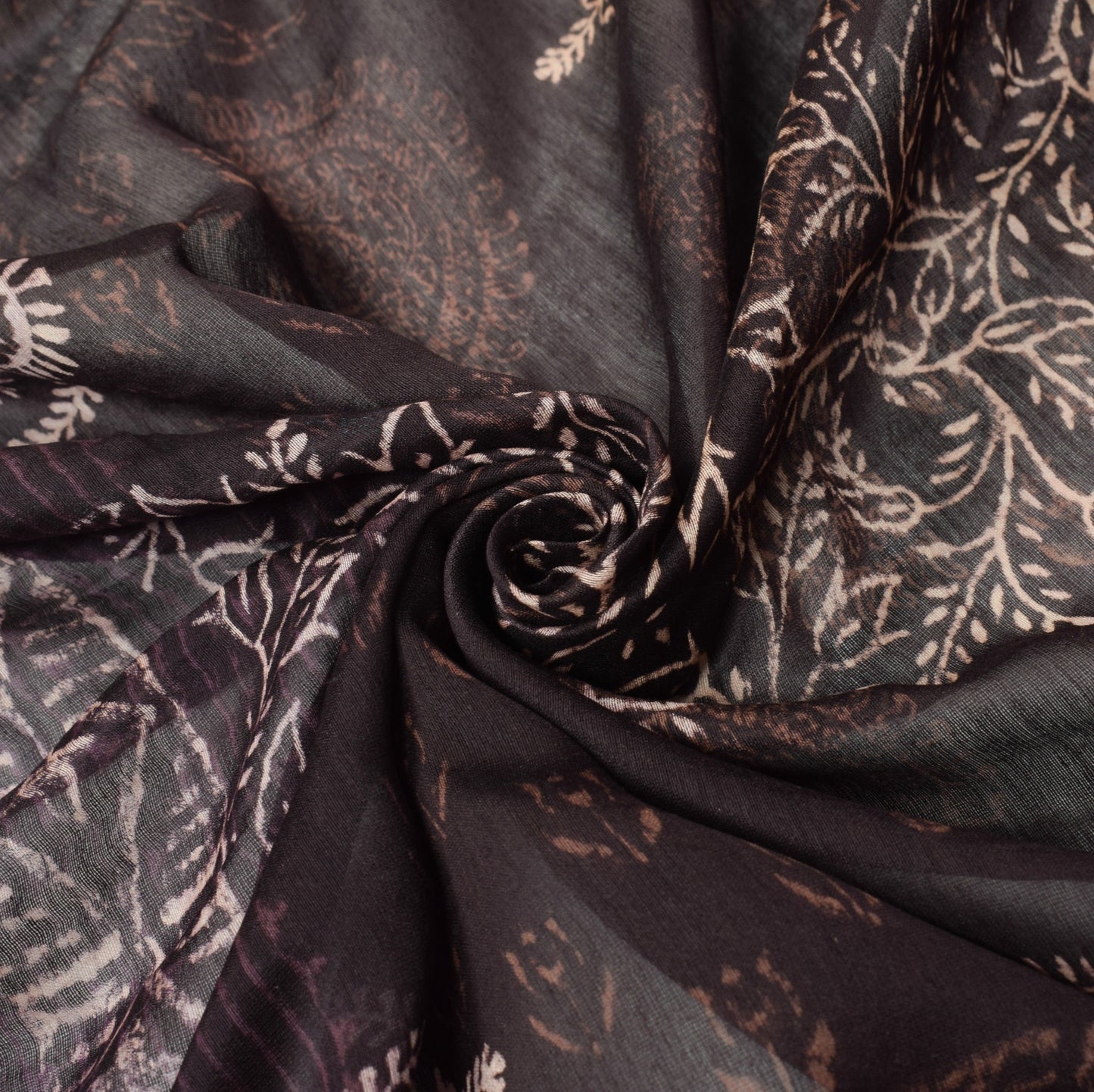 Sushila Vintage Dark Wine Dupatta Pure Cotton Silk Hand Print Floral Long Stole
