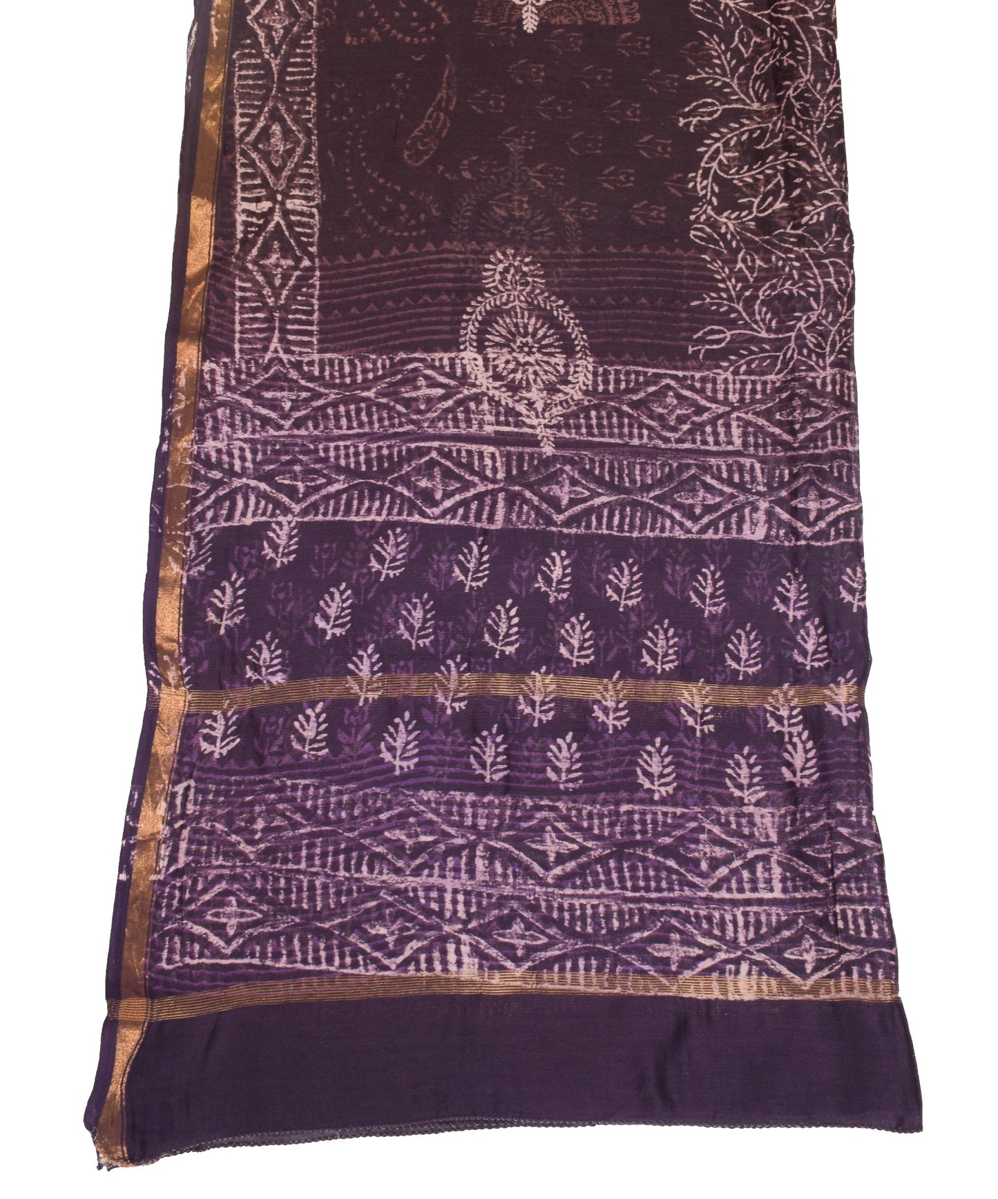Sushila Vintage Dark Wine Dupatta Pure Cotton Silk Hand Print Floral Long Stole