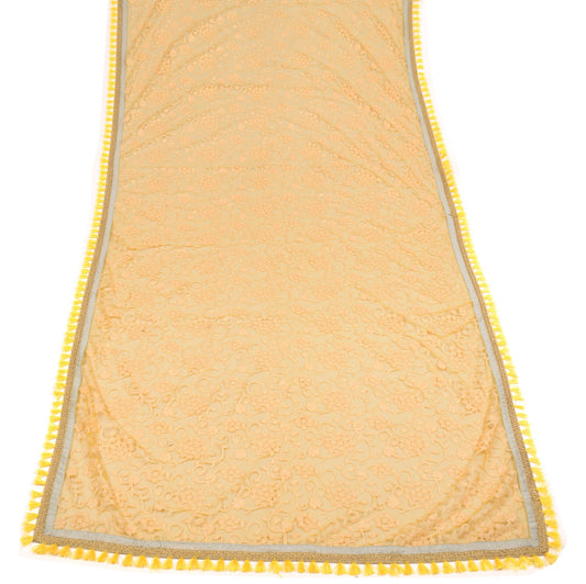 Sushila Vintage Yellow Net Dupatta Floral Embroidered with tassels Long Stole