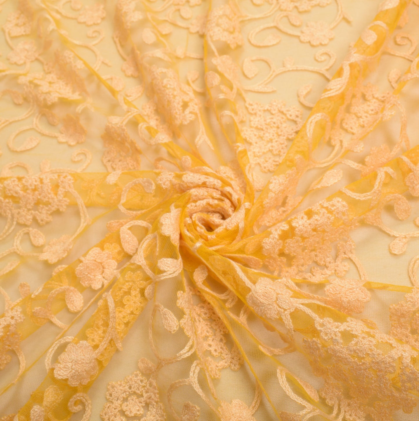 Sushila Vintage Yellow Net Dupatta Floral Embroidered with tassels Long Stole