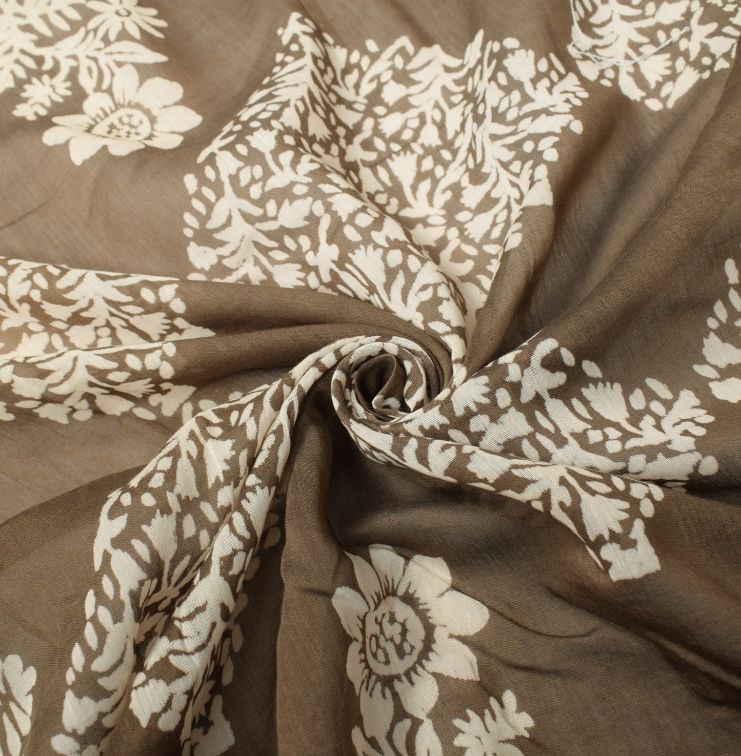 Sushila Vintage Brown Floral Dupatta Pure Cotton Silk Block Printed Long Stole