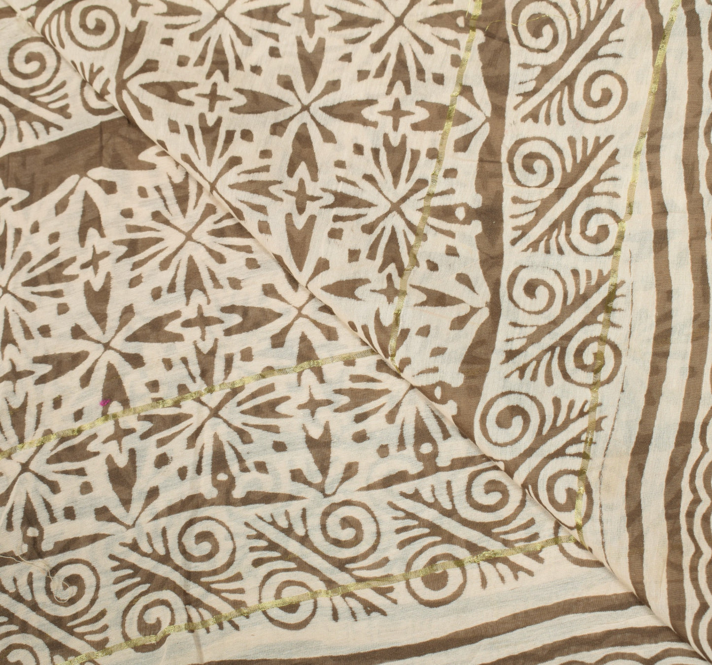 Sushila Vintage Brown Floral Dupatta Pure Cotton Silk Block Printed Long Stole