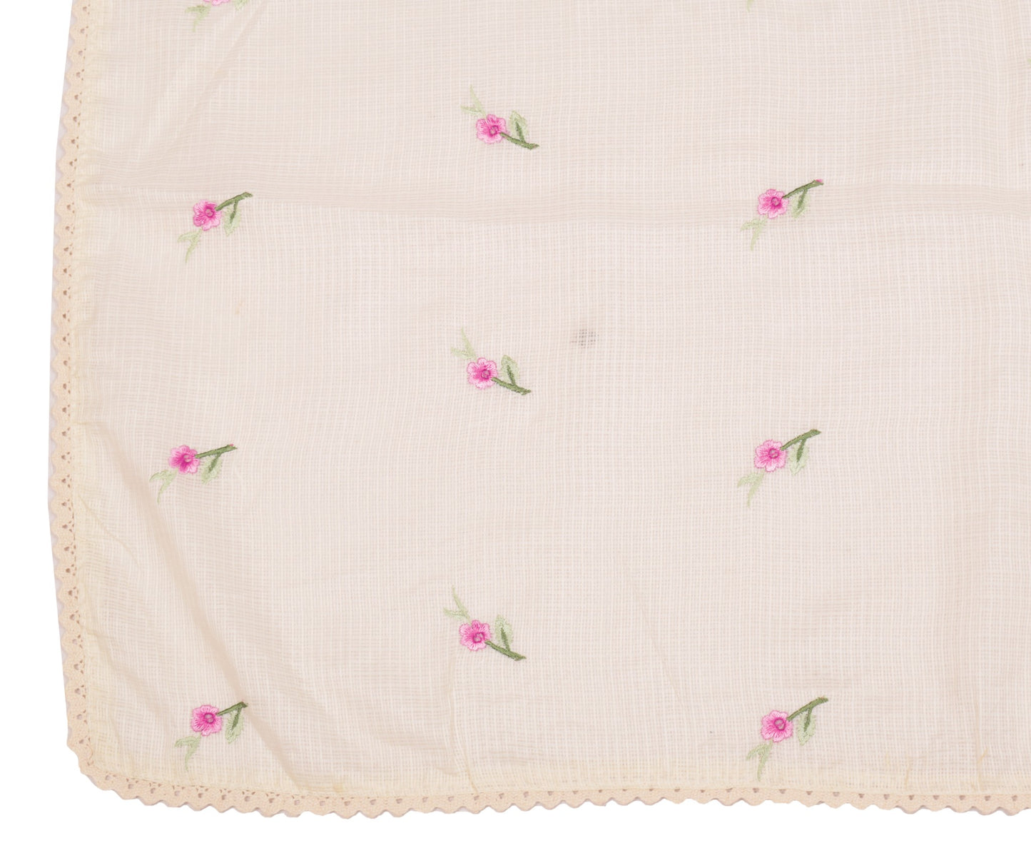 Sushila Vintage Floral Embroidered Dupatta Art Cotton Silk Cream Long Stole Wrap