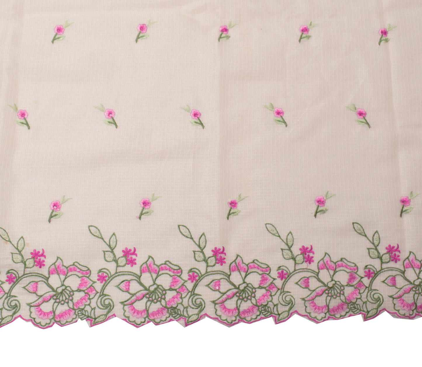 Sushila Vintage Floral Embroidered Dupatta Art Cotton Silk Cream Long Stole Wrap