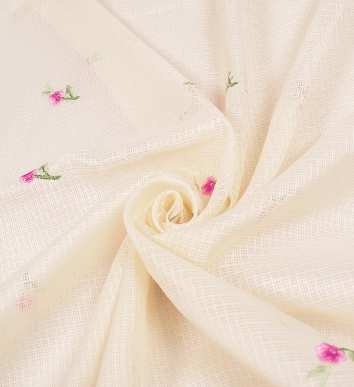 Sushila Vintage Floral Embroidered Dupatta Art Cotton Silk Cream Long Stole Wrap