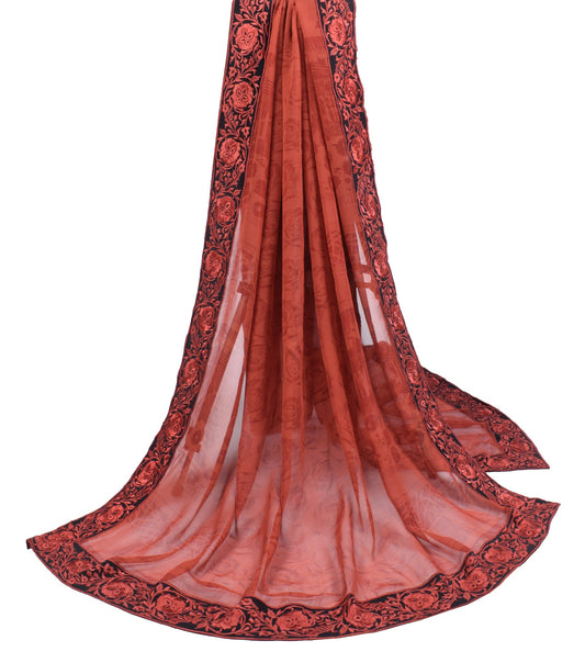 Sushila Vintage Rust Print Dupatta Embroidered Border Pure Georgette Long Stole
