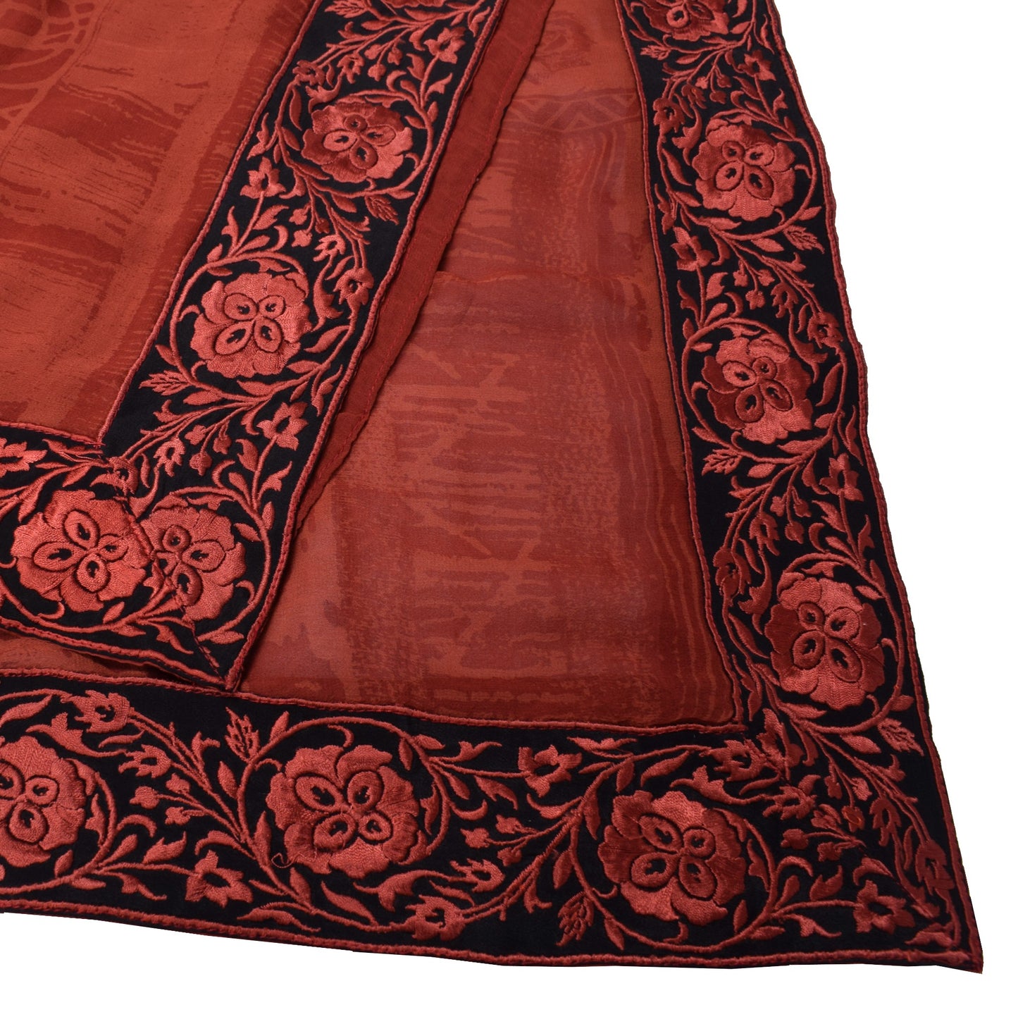 Sushila Vintage Rust Print Dupatta Embroidered Border Pure Georgette Long Stole