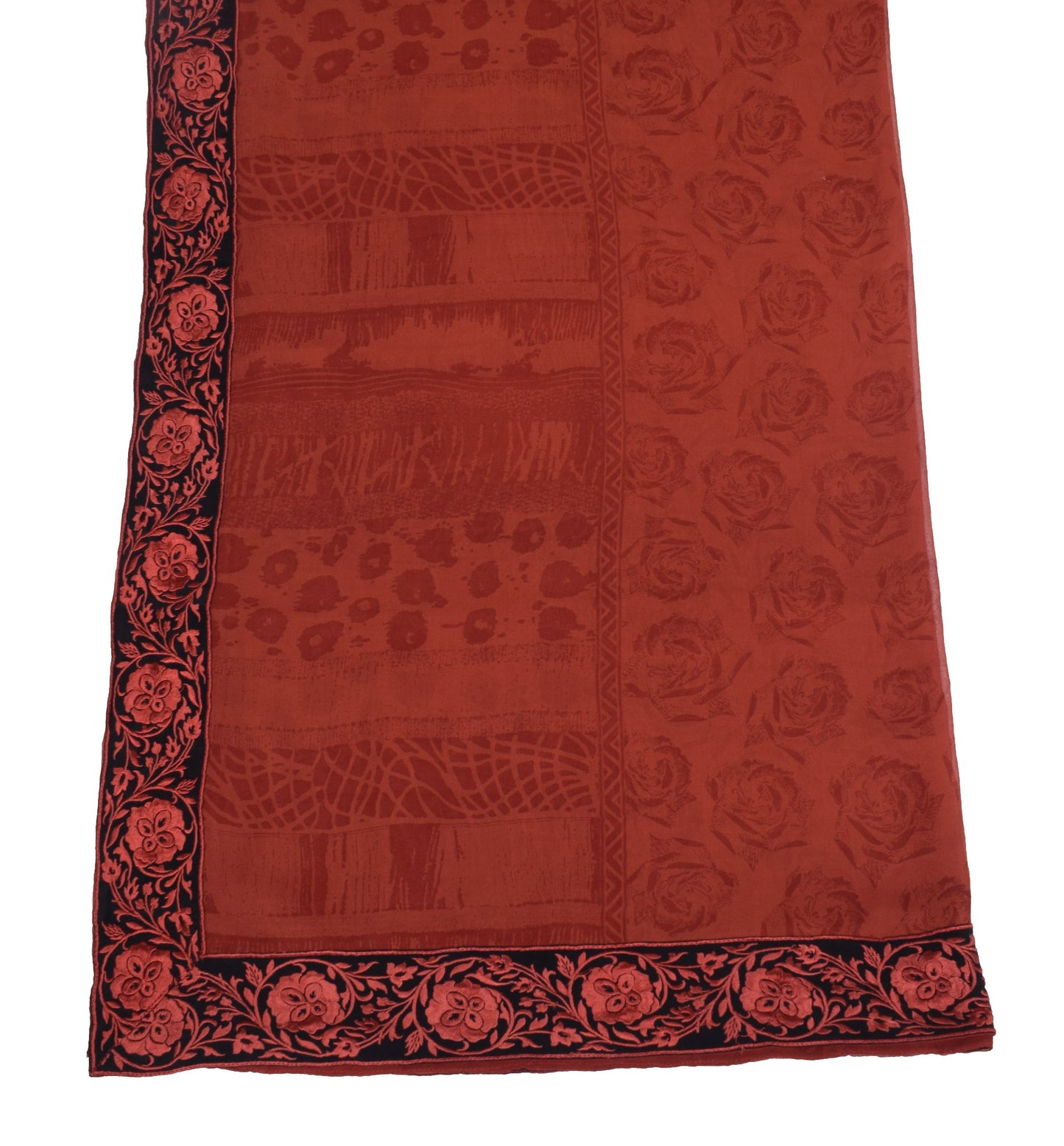 Sushila Vintage Rust Print Dupatta Embroidered Border Pure Georgette Long Stole