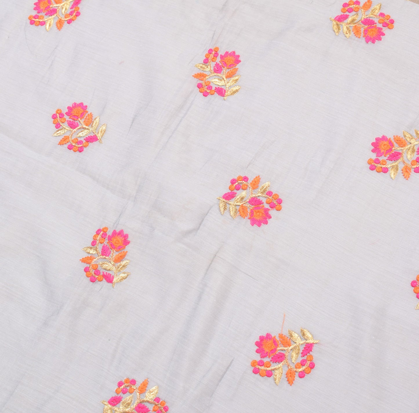 Sushila Vintage Floral Gray Dupatta Art Cotton Silk Embroidered Long Stole Wrap