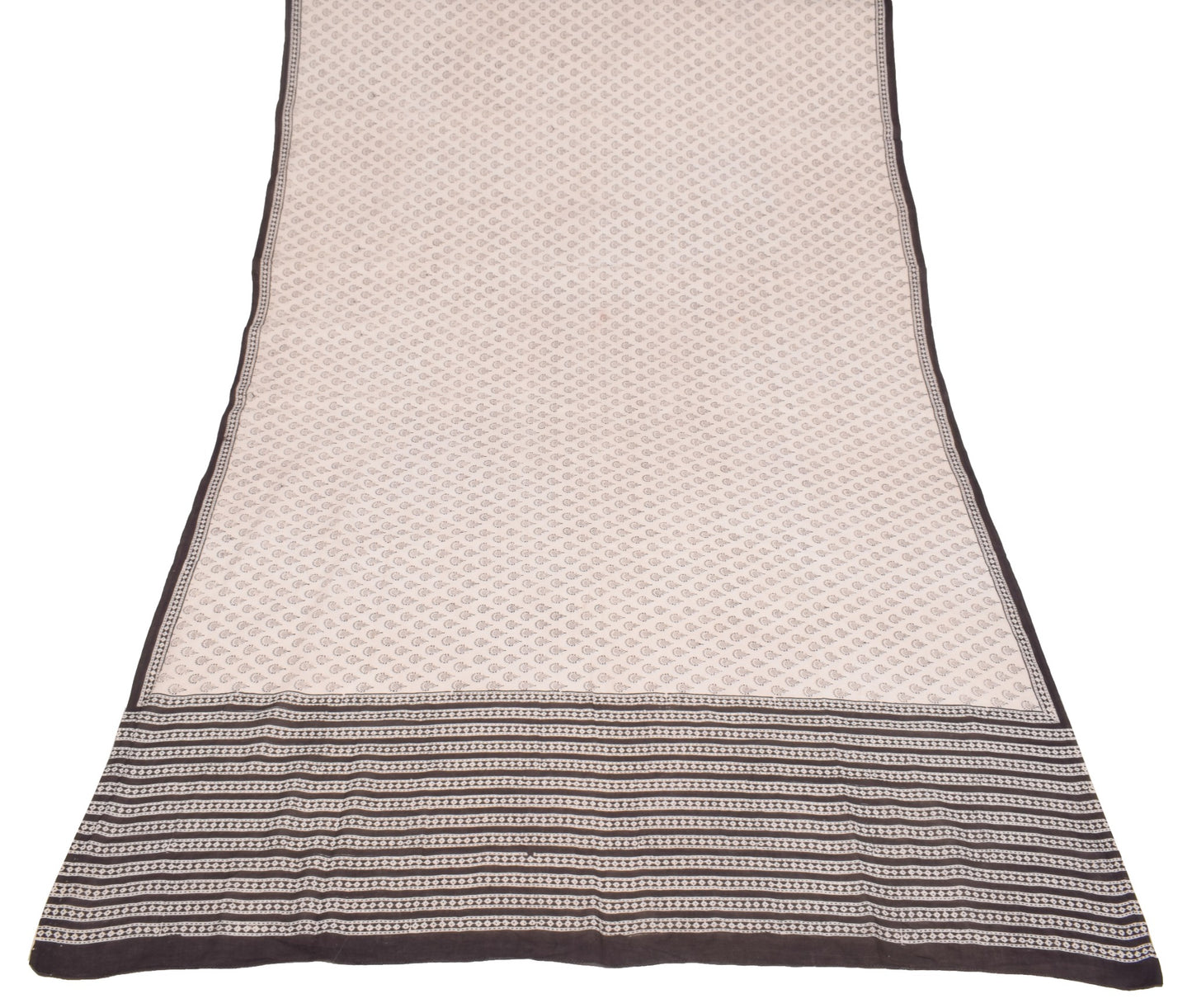 Sushila Vintage Hand Block Printed Dupatta Pure Cotton Cream Floral Long Stole