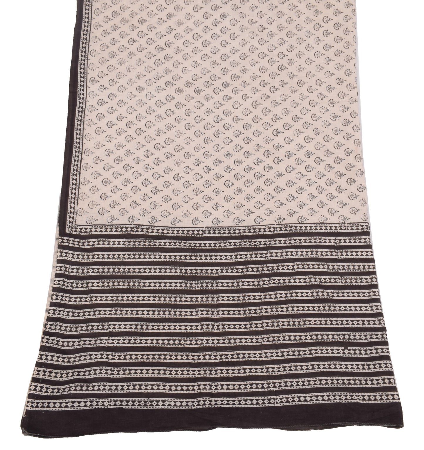 Sushila Vintage Hand Block Printed Dupatta Pure Cotton Cream Floral Long Stole