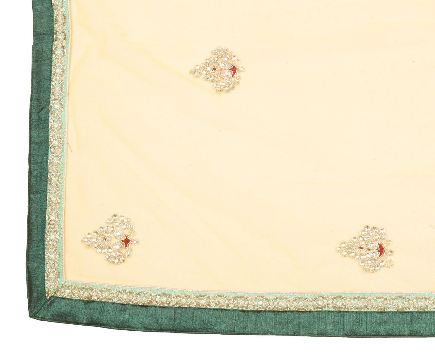 Sushila Vintage Polki Kundan Embroidered Dupatta Yellow Net Floral Long Stole
