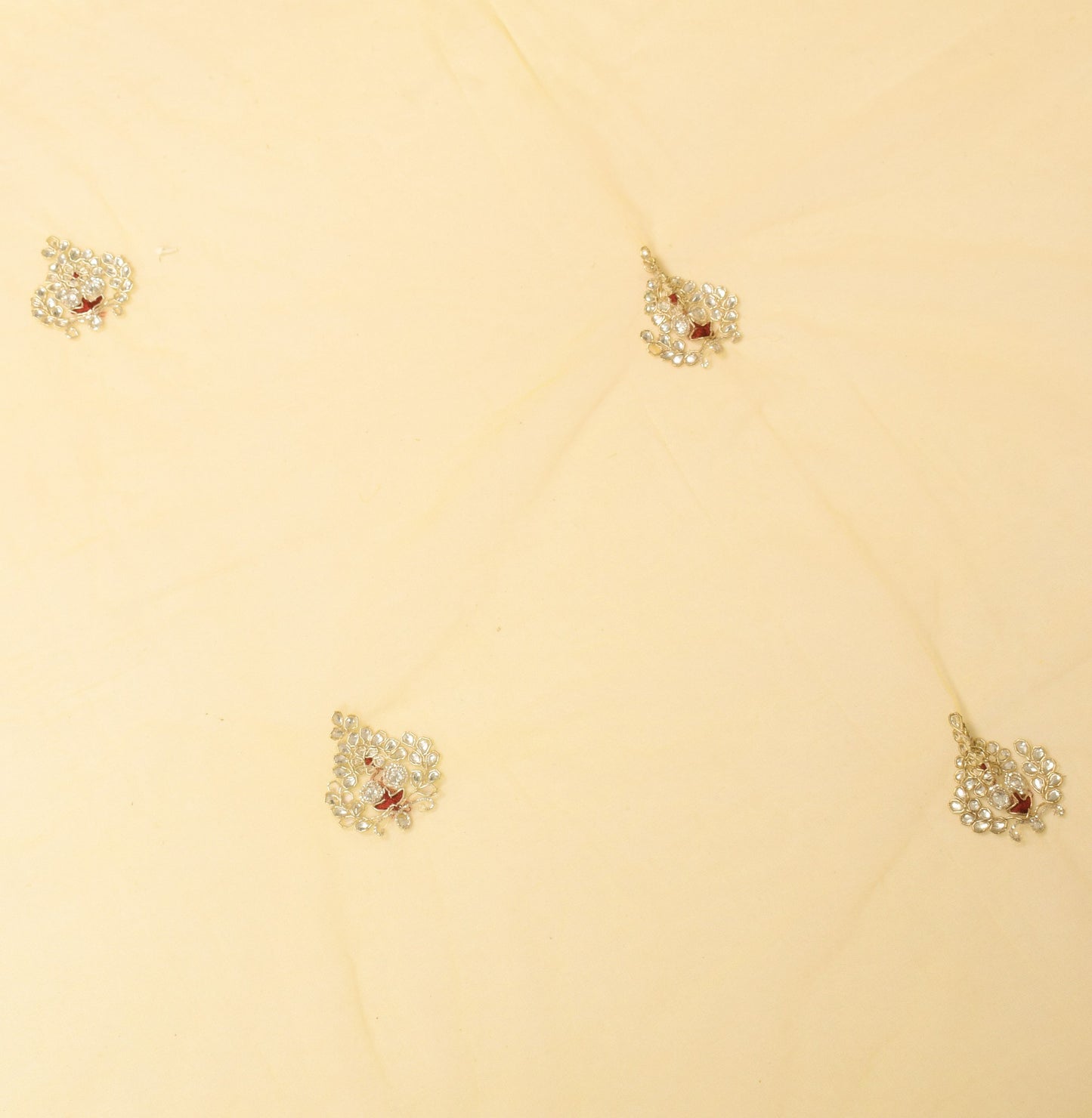Sushila Vintage Polki Kundan Embroidered Dupatta Yellow Net Floral Long Stole