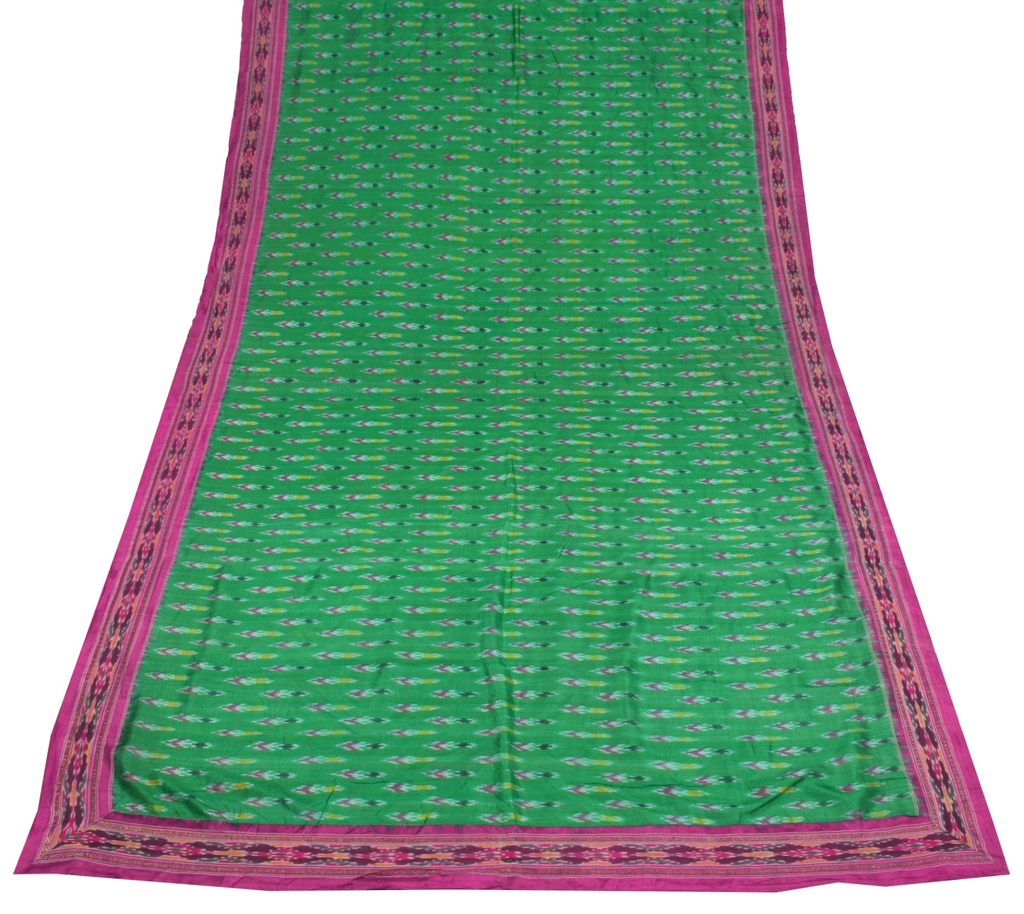 Sushila Vintage Handwoven Pochampally Ikat Dupatta Pure Silk Green Long Stole