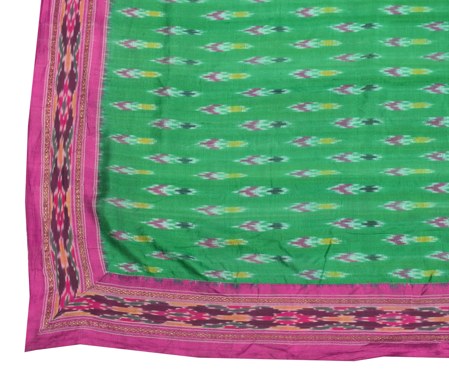 Sushila Vintage Handwoven Pochampally Ikat Dupatta Pure Silk Green Long Stole