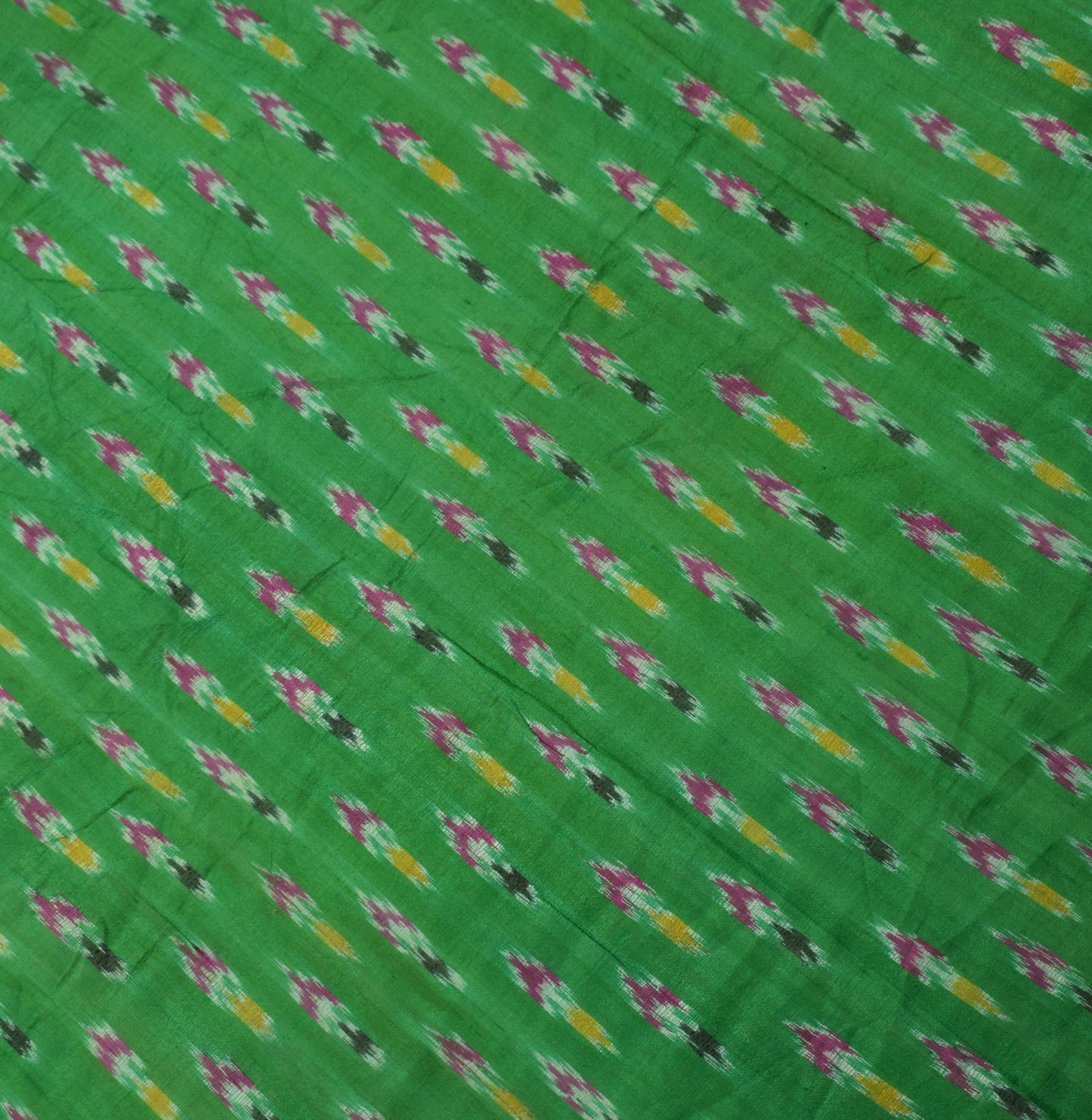 Sushila Vintage Handwoven Pochampally Ikat Dupatta Pure Silk Green Long Stole