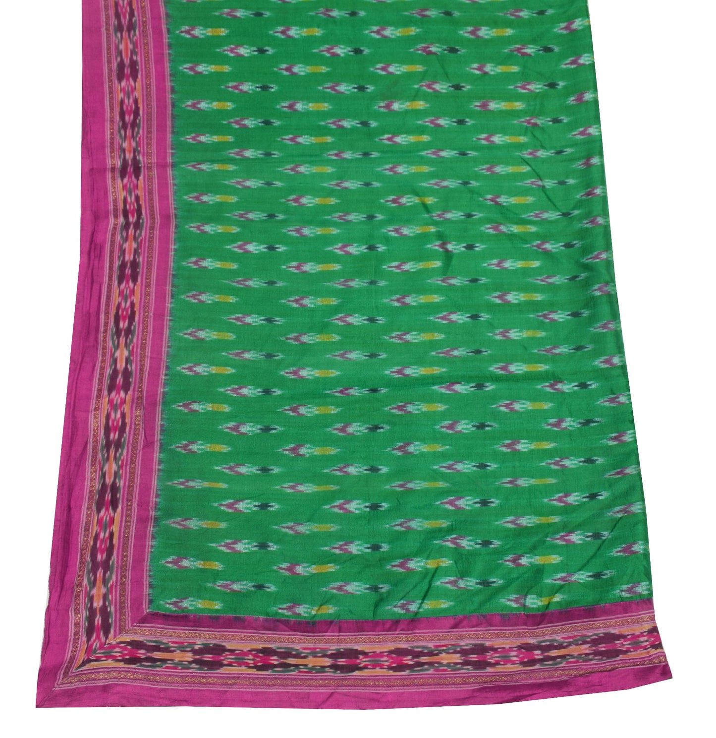 Sushila Vintage Handwoven Pochampally Ikat Dupatta Pure Silk Green Long Stole