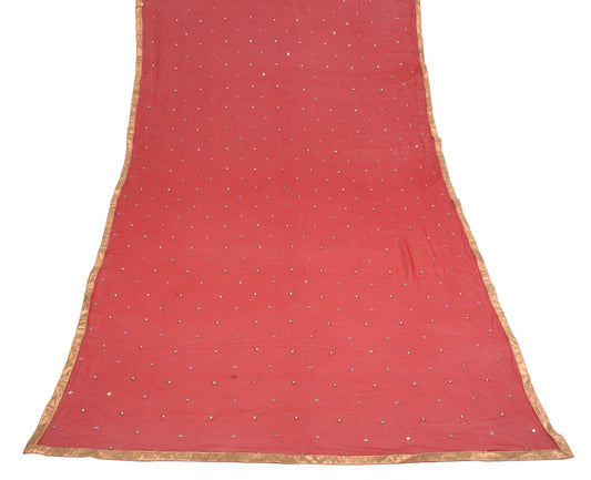 Sushila Vintage 100% Pure Georgette Floral Red Sequins Embellish Long Stole Veil