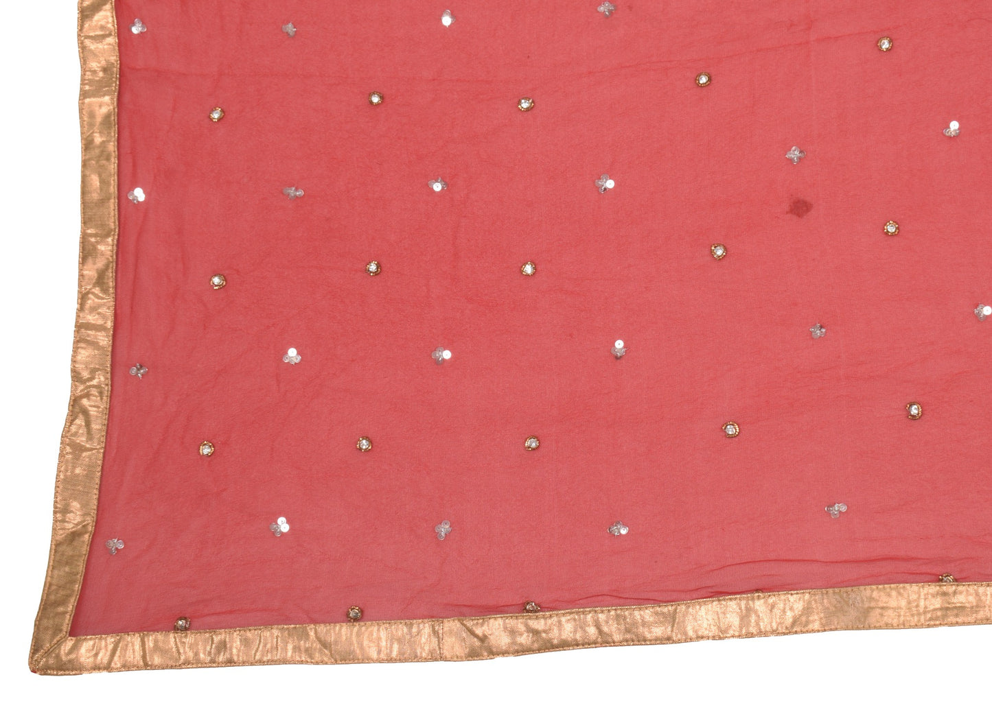 Sushila Vintage 100% Pure Georgette Floral Red Sequins Embellish Long Stole Veil