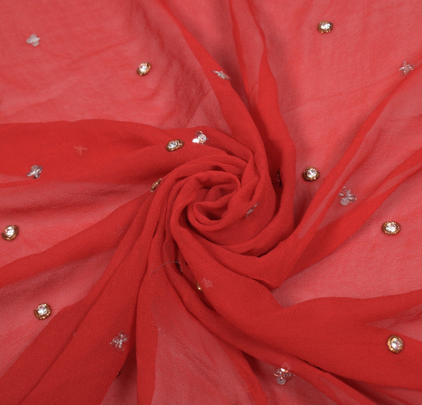 Sushila Vintage 100% Pure Georgette Floral Red Sequins Embellish Long Stole Veil