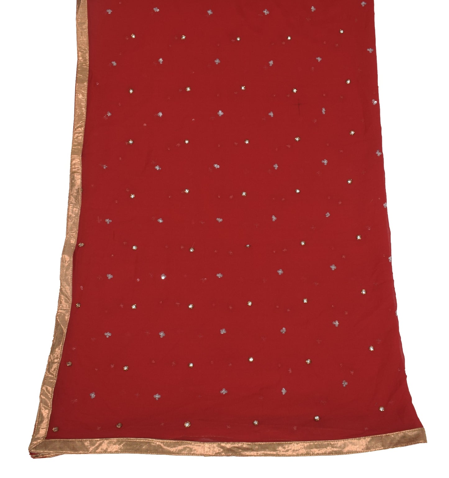 Sushila Vintage 100% Pure Georgette Floral Red Sequins Embellish Long Stole Veil