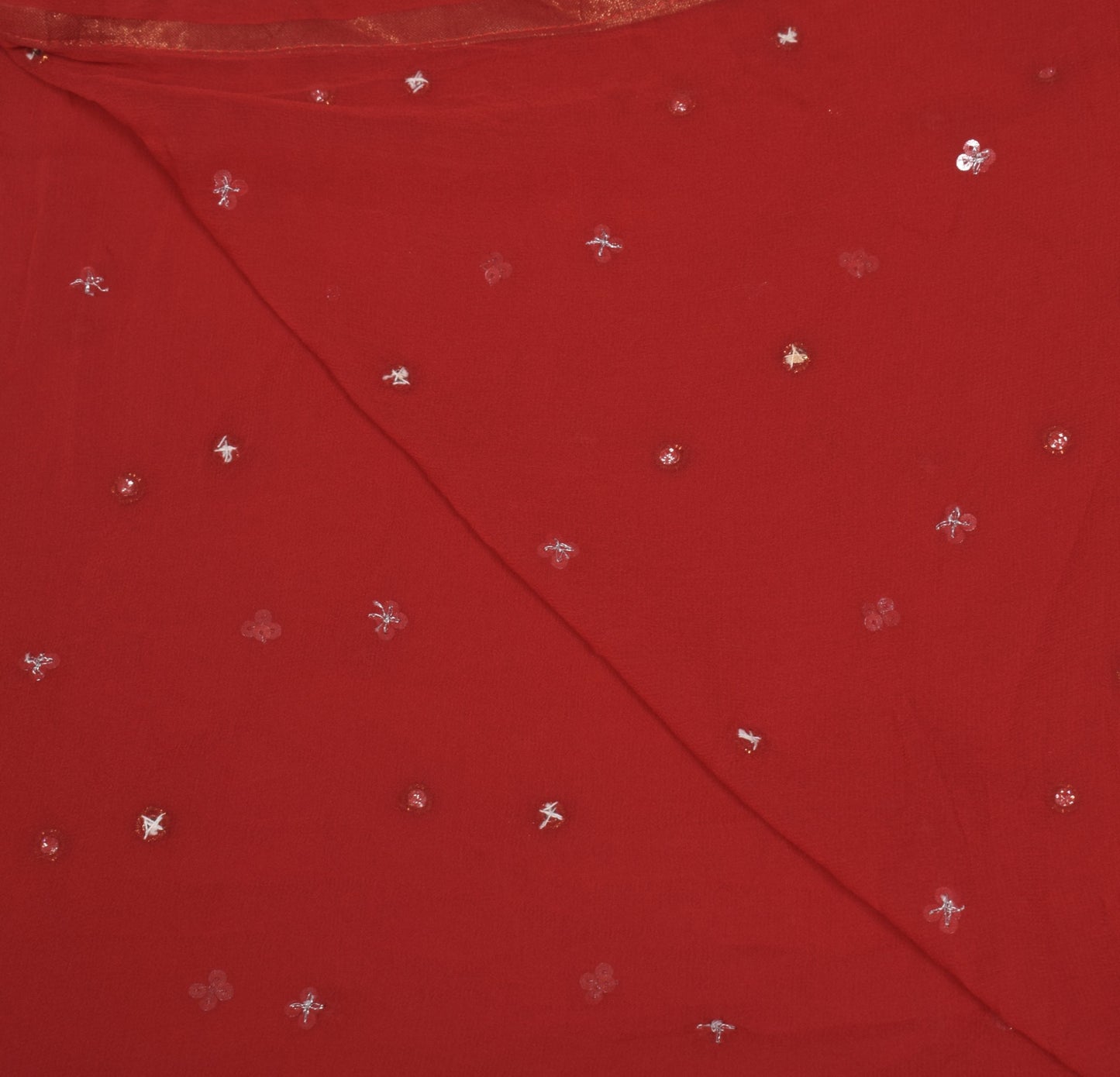 Sushila Vintage 100% Pure Georgette Floral Red Sequins Embellish Long Stole Veil