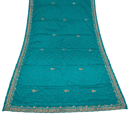 Sushila Vintage Teal Green Zardozi Work Art Silk Floral Wedding Long Stole Wrap