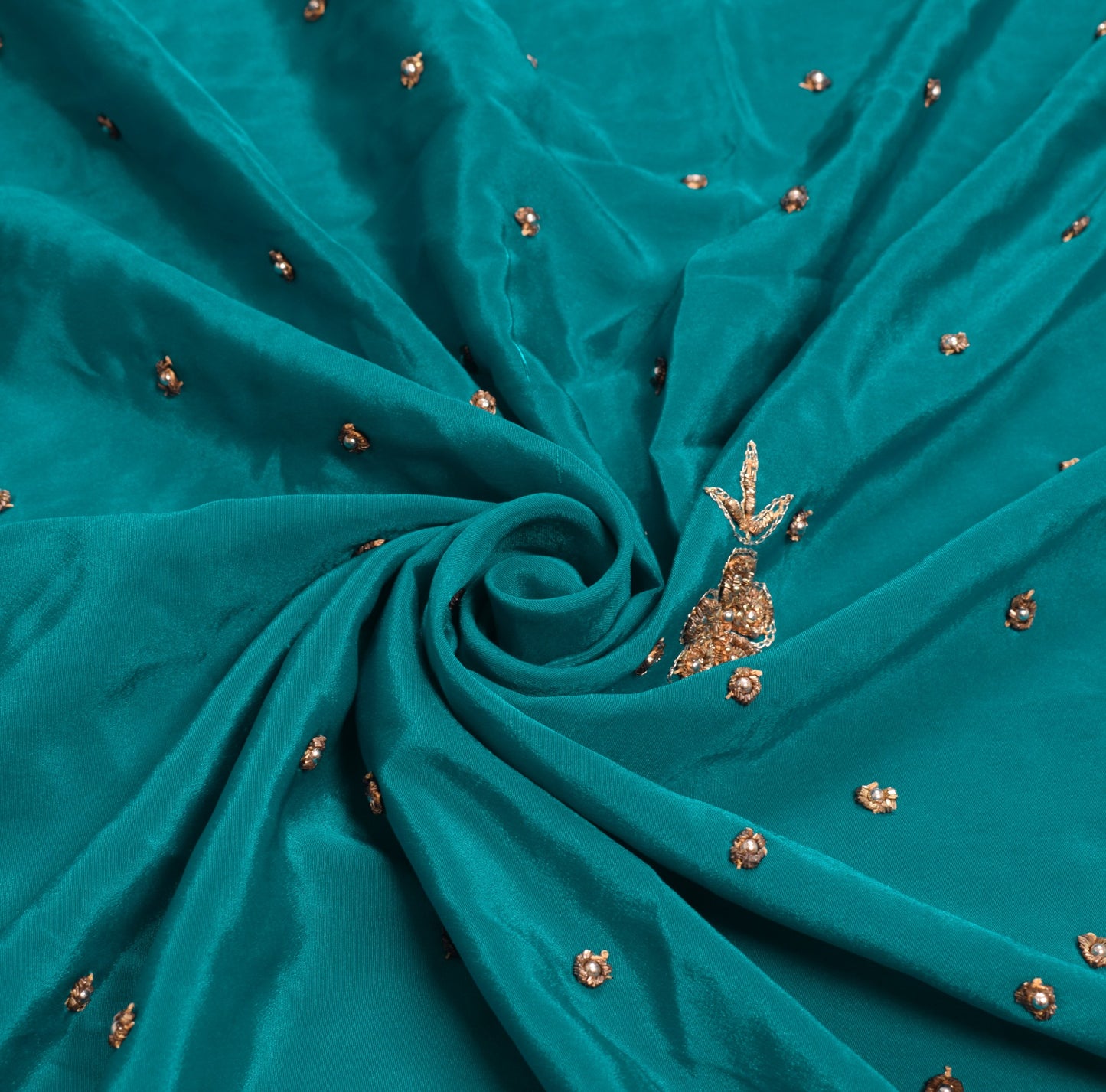 Sushila Vintage Teal Green Zardozi Work Art Silk Floral Wedding Long Stole Wrap