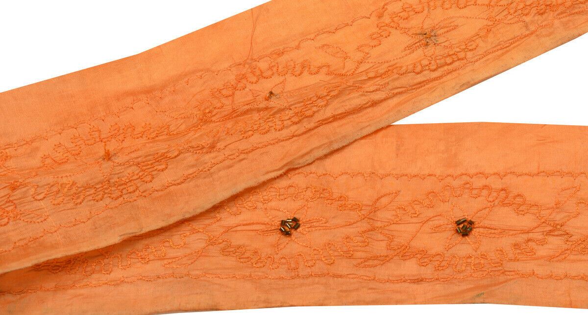 Antique Vintage Saree Border Indian Craft Trim Embroidered Peach Ribbon Lace