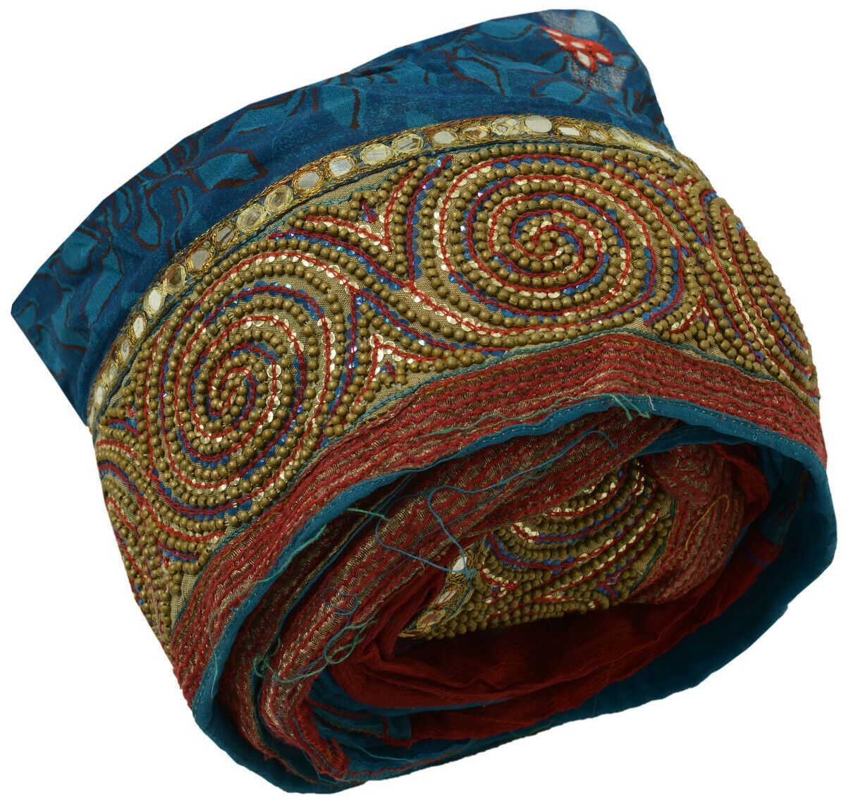 3.5" W Antique Vintage Saree Border Indian Craft Trim Hand Beaded Ribbon Lace