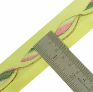 Antique Vtg Saree Border Indian Craft Trim Embroidered Leafs Yellow Ribbon lace
