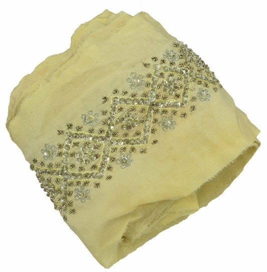 Antique Vintage Saree Border Indian Craft Trim Hand Beaded Cream Ribbon Lace