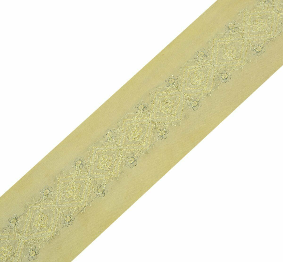 Antique Vintage Saree Border Indian Craft Trim Hand Beaded Cream Ribbon Lace