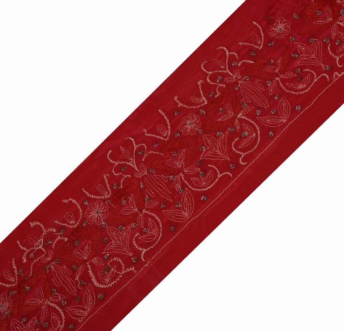 Antique Vintage Saree Border Indian Craft Trim Embroidered Floral Ribbon Lace