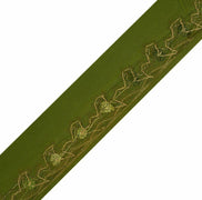 Antique Vtg Saree Border Indian Craft Trim Embrodiered Beaded Green Ribbon Lace