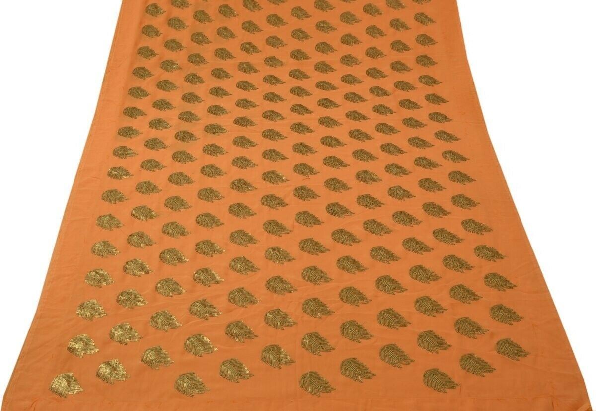 Indian Art Silk Vintage Sari Sequins Remnant Scrap Fabric for Sewing Craft Peach